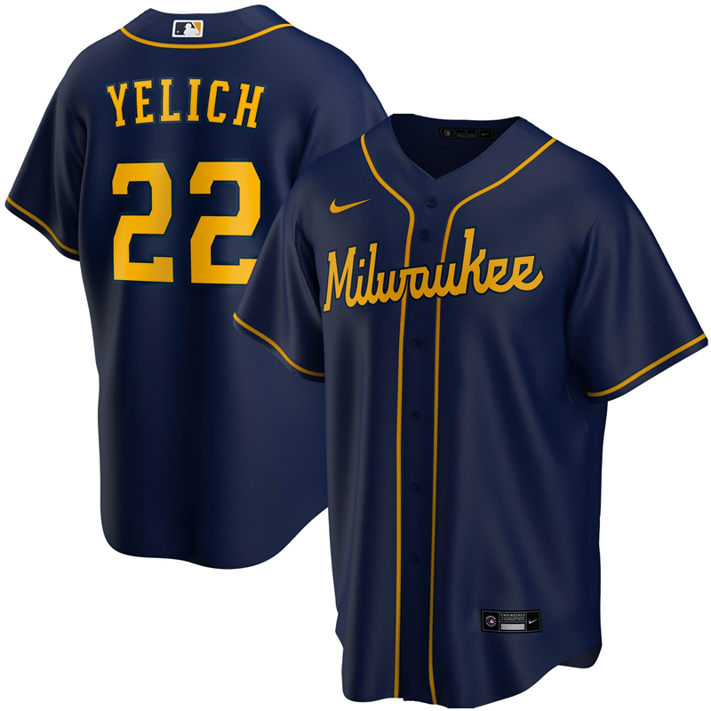2020 MLB Men Milwaukee Brewers Christian Yelich Nike Navy Alternate 2020 Replica Player Jersey 1->milwaukee brewers->MLB Jersey